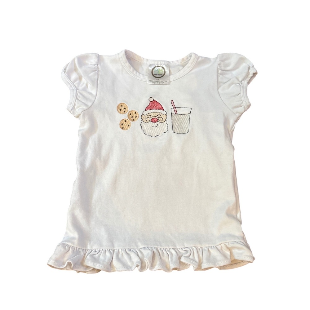 Blanks Boutique T-Shirt Kids White Santa Cookies Milk Ruffle SIZE 4T
